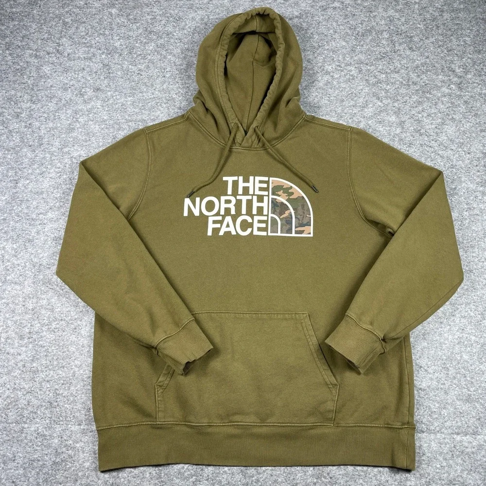 The North Face Hoodie Mens XL Olive Green Camo Half Dome Pullover Sweatshirt